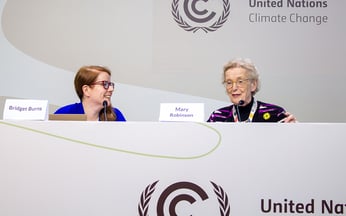 Bridget Burns and Mary Robinson at COP30 WGC Press Conference. Photographer: Ariana Rodriguez Gitler WEDO 7