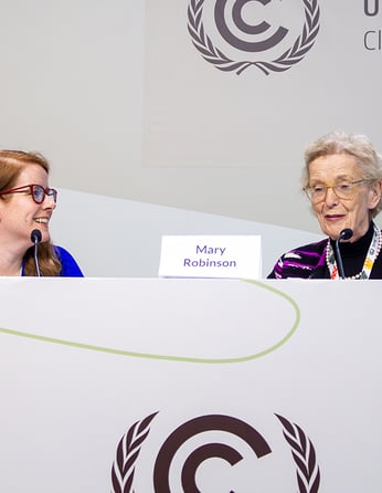 Bridget Burns and Mary Robinson at COP30 WGC Press Conference. Photographer: Ariana Rodriguez Gitler WEDO 7