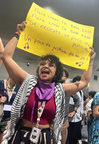Gina cortes valderrama at COP30 Just Transition action Photog Sinead Magner